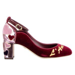 Dolce & Gabbana - Velvet Ankle Strap Hearts Pumps VALLY L'Amore Red Pink EUR 40,